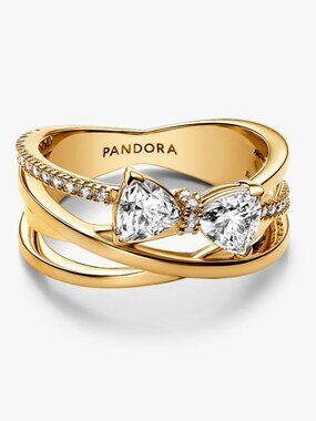 Pandora Sparkling Bow & Crossover Band Ring